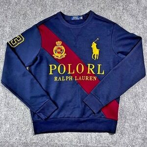 Polo Ralph Lauren RL Men's M Royal Crest Big Pony Navy Plum Pullover Sweatshirt